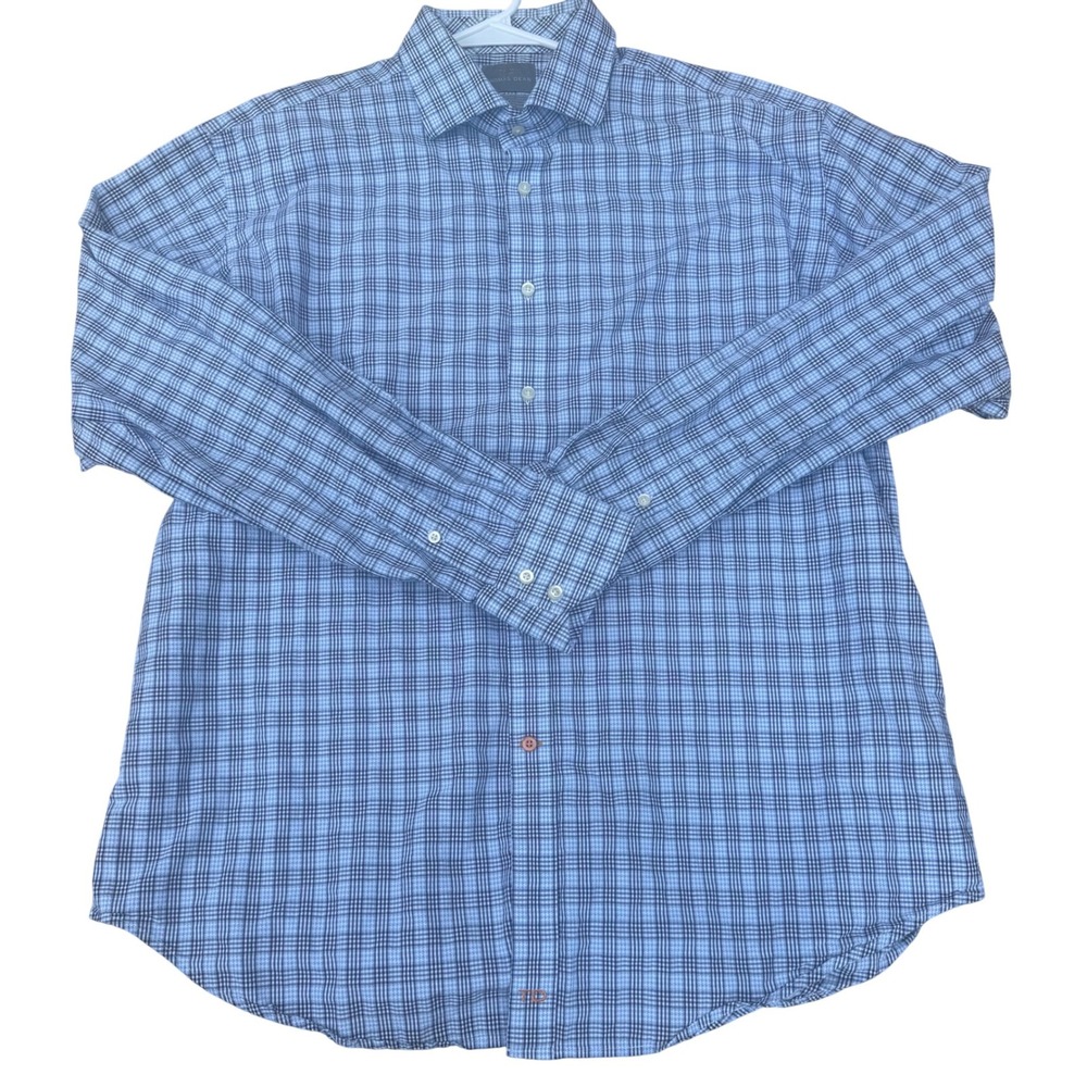 Thomas Dean Button Up Shirt Blue Plaid Shirtmakers Cloth Mens XL Long Sleeve